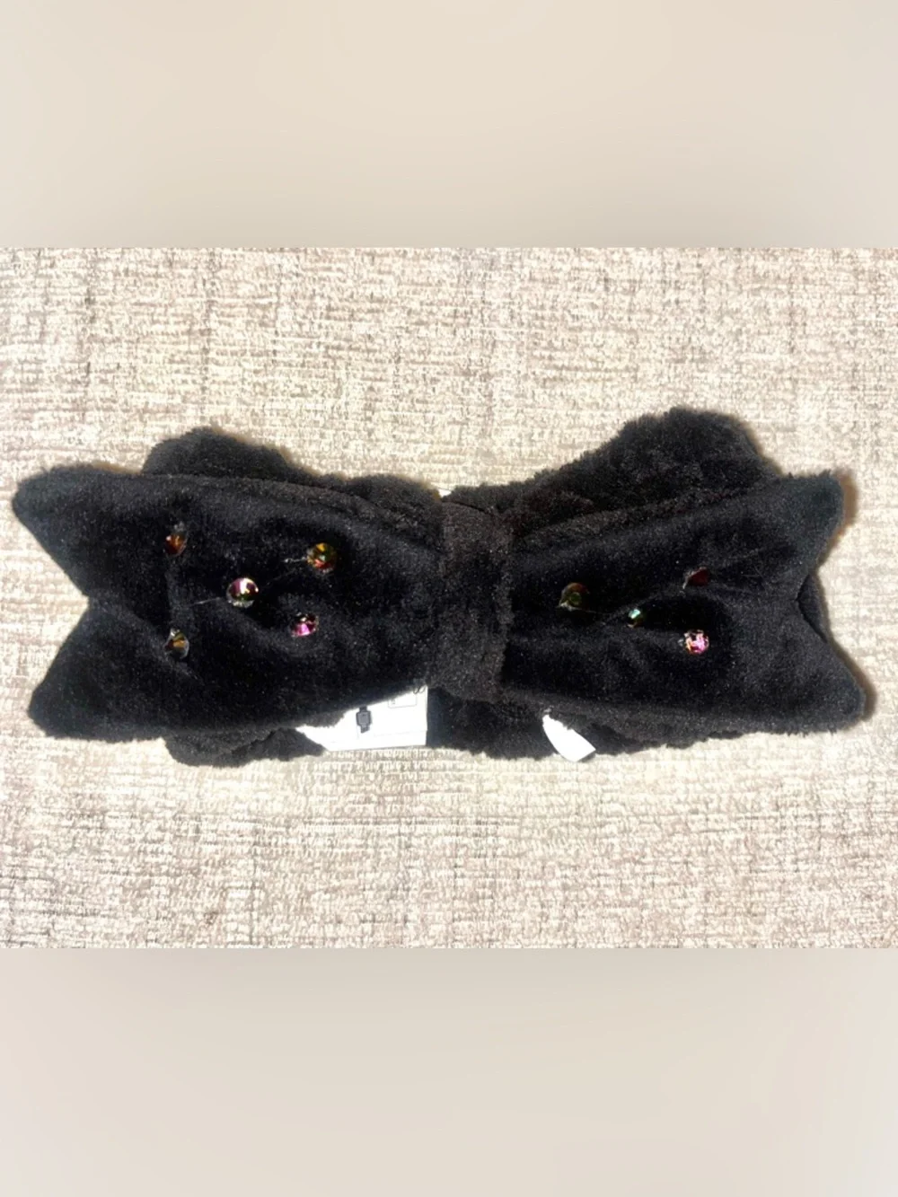 Conair Wicked NWT Headband Black Plush Bow Rhinestone GRWM Hair Wrap Glam Cozy